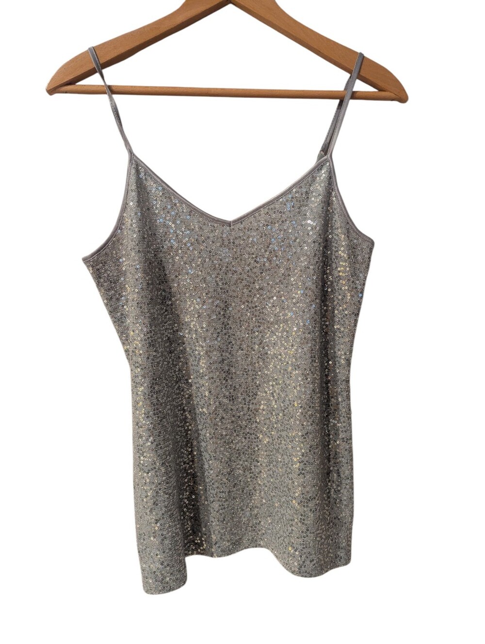 EXPRESS Silver Sequin Spaghetti Strap Tank Top Medium